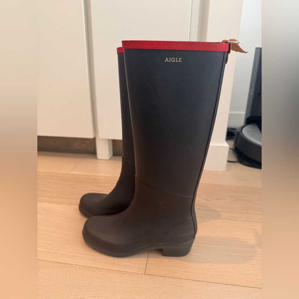 Aigle Black Boots with Red Accent